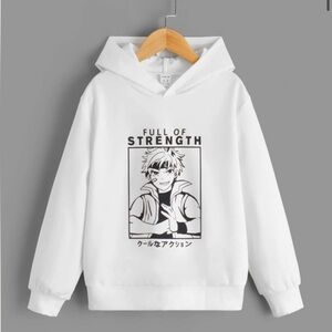 SHEIN White Anime "Full Of Strength" Hoodie Pullover Size 13/14Y